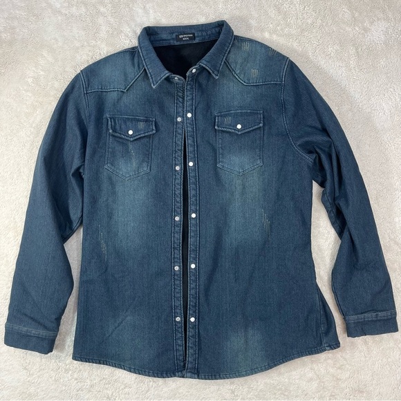 Ed Express Heavy Denim Blue Snap Down Shirt/Jacket 3XL Sherpa Lined - Picture 1 of 8
